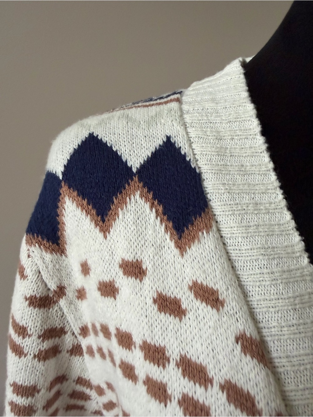 Serra NEW w/Tags Open-Front Ivory Geometric Knit Long Cardigan Sweater Large - Picture 6 of 8